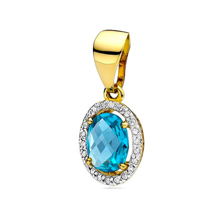 Złota przywieszka 585 owalna topaz brylanty Złota przywieszka 585 owalna topaz brylanty