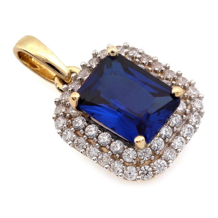 Prostokątna zawieszka 585 elegancka markiza z szafirem i cyrkoniami Prostokątna zawieszka 585 elegancka markiza z szafirem i cyrkoniami