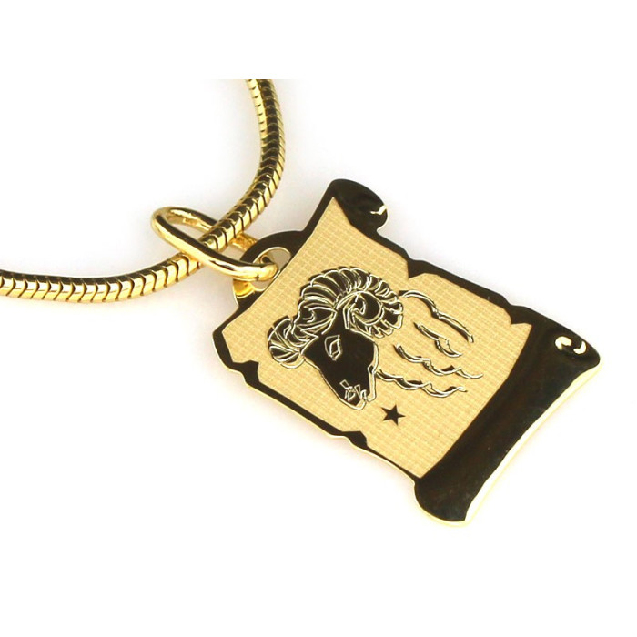 Klasyczna złota zawieszka 375 znak zodiaku baran na papirusie z żółtego złota 9k Klasyczna złota zawieszka 375 znak zodiaku baran na papirusie z żółtego złota 9k