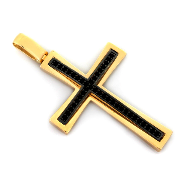Złoty krzyżyk 585 z czarnymi cyrkoniami nowoczesny elegancki zawieszka 14k Złoty krzyżyk 585 z czarnymi cyrkoniami nowoczesny elegancki zawieszka 14k