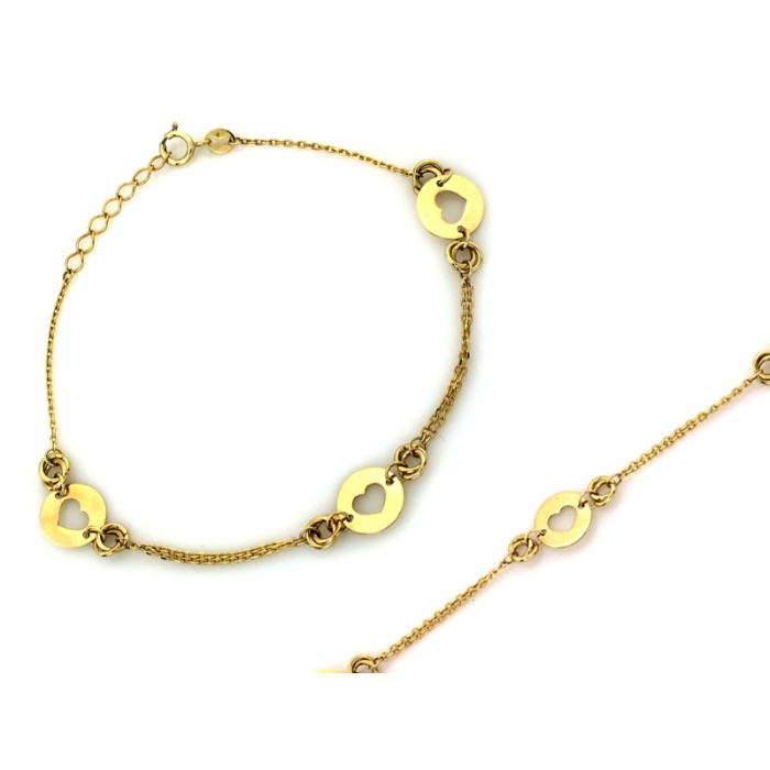 Ozdobna złota bransoletka 375 z wycinanymi sercami długość 18cm biżuteria 9k Ozdobna złota bransoletka 375 z wycinanymi sercami długość 18cm biżuteria 9k
