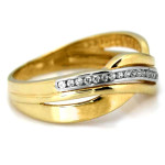 Dwukolorowy złoty pierścionek 585 z lśniącymi cyrkoniami 18mm 14k