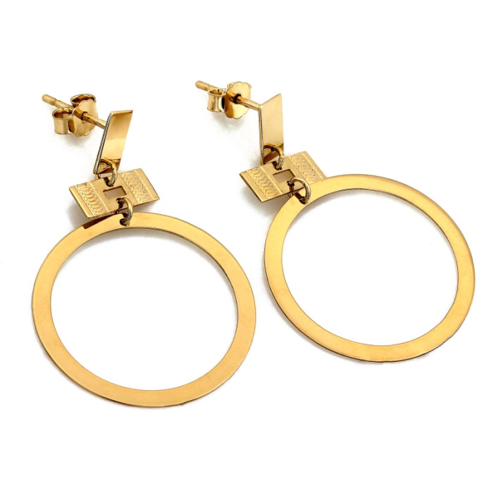 Złote kolczyki wiszące z kółkiem na sztyfcie 585 nowoczesny model modne celebrytki ringi 14kt Złote kolczyki wiszące z kółkiem na sztyfcie 585 nowoczesny model modne celebrytki ringi 14kt