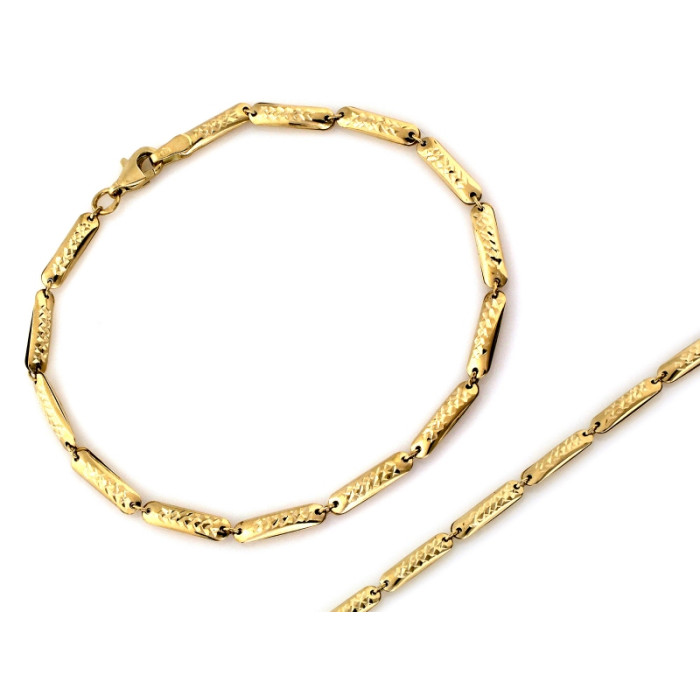 Elegancka złota bransoletka 375 sztywna z podłużnych elementów 19cm 9k Elegancka złota bransoletka 375 sztywna z podłużnych elementów 19cm 9k
