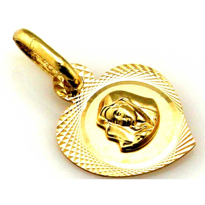 Złota zawieszka 585 elegancka religijny medalik z Matką Bożą w sercu Złota zawieszka 585 elegancka religijny medalik z Matką Bożą w sercu