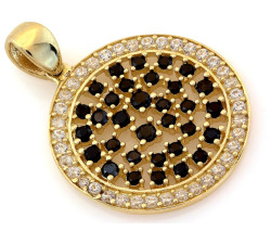 Złota zawieszka 585 okrągła z czarnymi cyrkoniami elegancka błyszcząca 14k