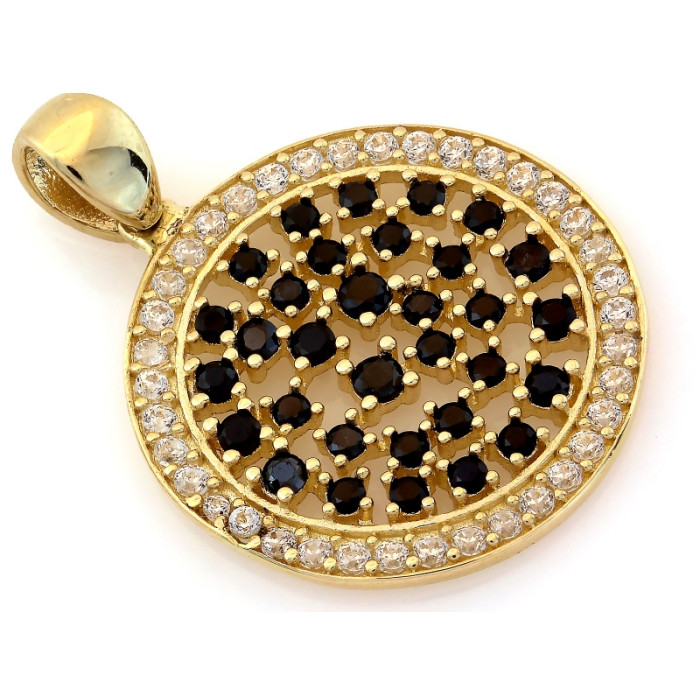 Złota zawieszka 585 okrągła z czarnymi cyrkoniami elegancka błyszcząca 14k Złota zawieszka 585 okrągła z czarnymi cyrkoniami elegancka błyszcząca 14k