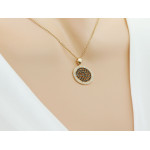 Złota zawieszka 585 okrągła z czarnymi cyrkoniami elegancka błyszcząca 14k