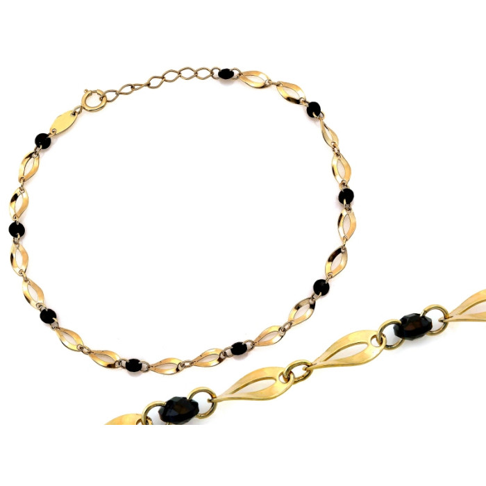 Elegancka złota bransoletka 375 z owalnymi ogniwami i czarnymi kamieniami 9k Elegancka złota bransoletka 375 z owalnymi ogniwami i czarnymi kamieniami 9k