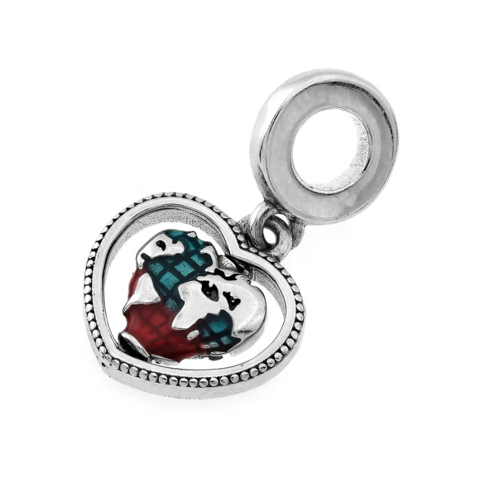 Srebrny charms 925 serduszko z mapą motyw podróży beads do bransoletki Srebrny charms 925 serduszko z mapą motyw podróży beads do bransoletki