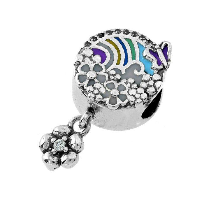 Srebrna zawieszka 925 charms beads do bransoletki z emalią z kwiatuszkami Srebrna zawieszka 925 charms beads do bransoletki z emalią z kwiatuszkami