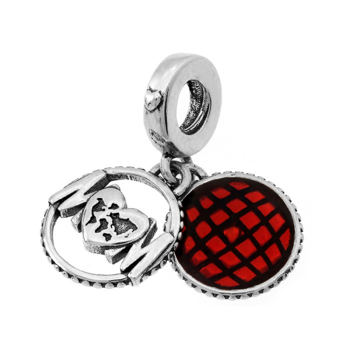 Srebrny charms 925 do bransoletki dla mamy z kółeczkiem czerwona emalia Srebrny charms 925 do bransoletki dla mamy z kółeczkiem czerwona emalia