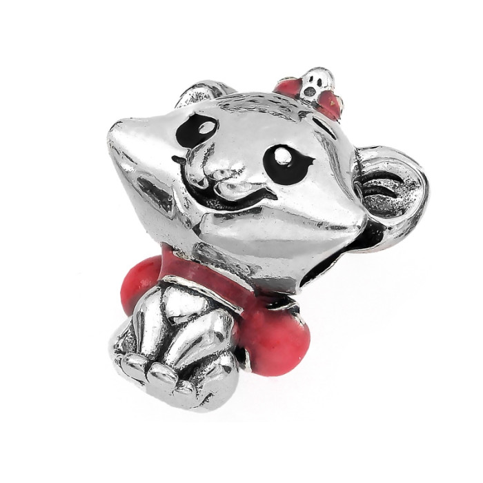Srebrny charms 925 dziecięcy wisiorek beads myszka z różową kokardką Srebrny charms 925 dziecięcy wisiorek beads myszka z różową kokardką