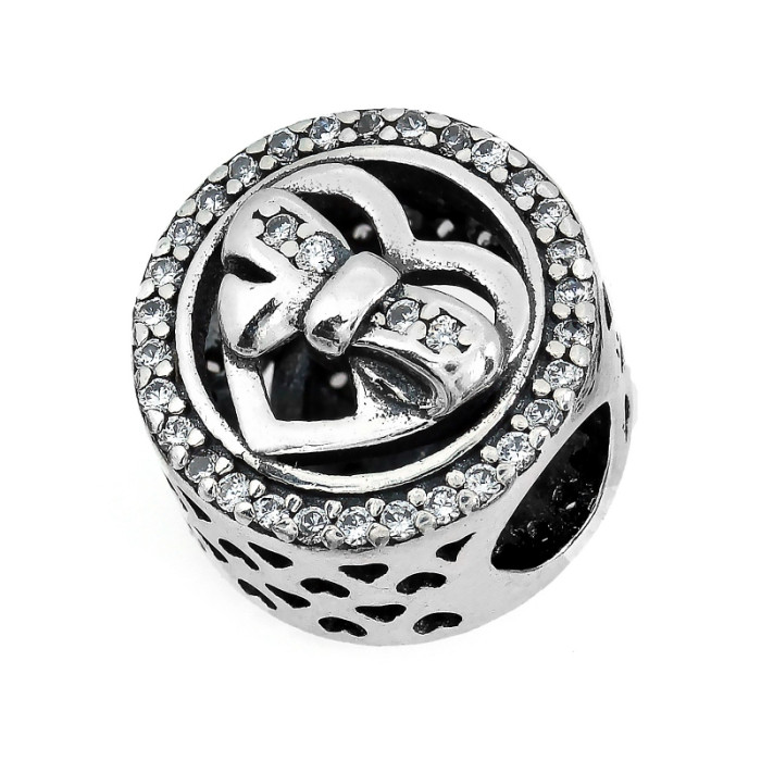 Srebrna zawieszka charms 925 wisiorek beads z sercem z cyrkoniami Srebrna zawieszka charms 925 wisiorek beads z sercem z cyrkoniami