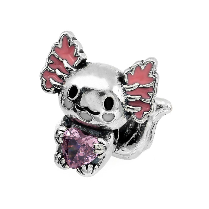 Charms srebrny 925 myszka z różowym sercem zawieszka do bransoletki Charms srebrny 925 myszka z różowym sercem zawieszka do bransoletki