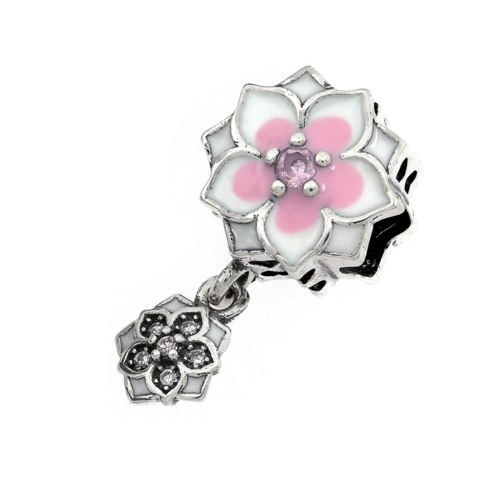Srebrny charms 925 z emaliowanym kwiatkiem zawieszka do bransoletki Srebrny charms 925 z emaliowanym kwiatkiem zawieszka do bransoletki