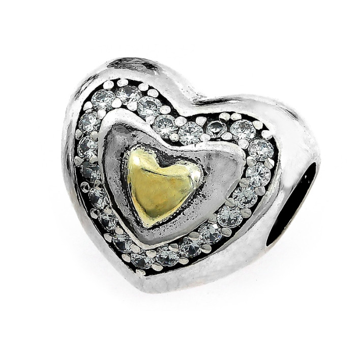 Srebrny charms do bransoletki 925 zawieszka serce z cyrkoniami Srebrny charms do bransoletki 925 zawieszka serce z cyrkoniami
