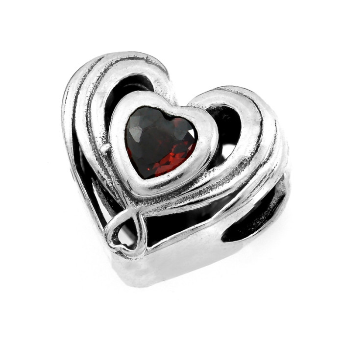 Zawieszka srebrna 925 serce z czerwonym kamieniem charms do bransoletki Zawieszka srebrna 925 serce z czerwonym kamieniem charms do bransoletki