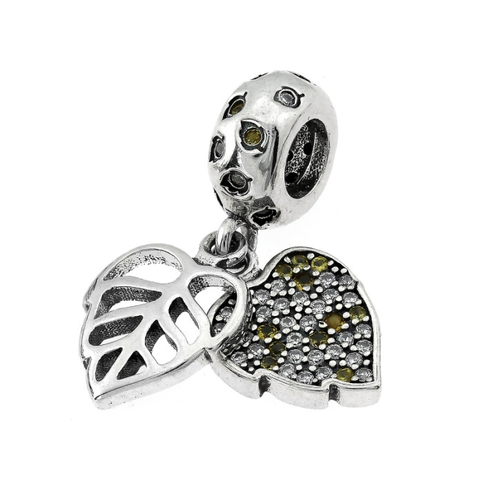 Srebrna zawieszka 925 charms do bransoletki liść maranta z cyrkoniami Srebrna zawieszka 925 charms do bransoletki liść maranta z cyrkoniami