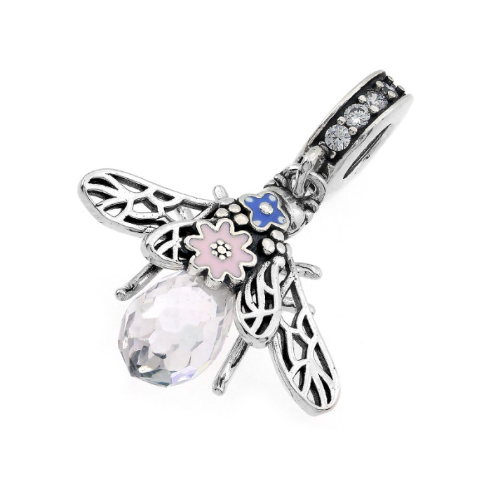 Charms srebrna zawieszka do bransoletki 925 pszczoła kwiatki i cyrkonią Charms srebrna zawieszka do bransoletki 925 pszczoła kwiatki i cyrkonią