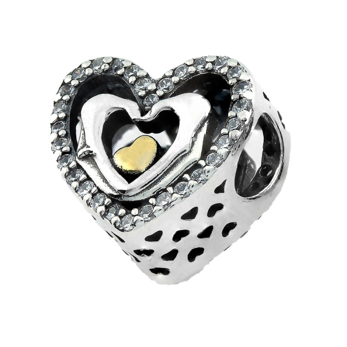 Srebrny charms 925 do bransoletki serduszko z cyrkoniami Srebrny charms 925 do bransoletki serduszko z cyrkoniami