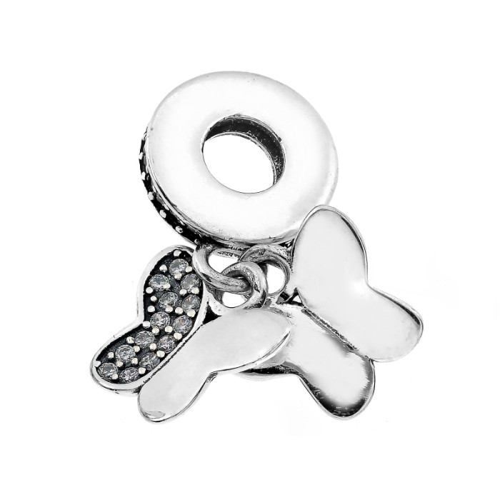 Srebrny charms 925 dwa ruchome motylki z cyrkoniami do bransoletki Srebrny charms 925 dwa ruchome motylki z cyrkoniami do bransoletki