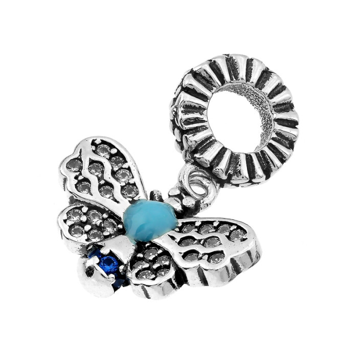 Srebrny charms 925 zawieszka do bransoletki motylek z turkusowym kamieniem Srebrny charms 925 zawieszka do bransoletki motylek z turkusowym kamieniem