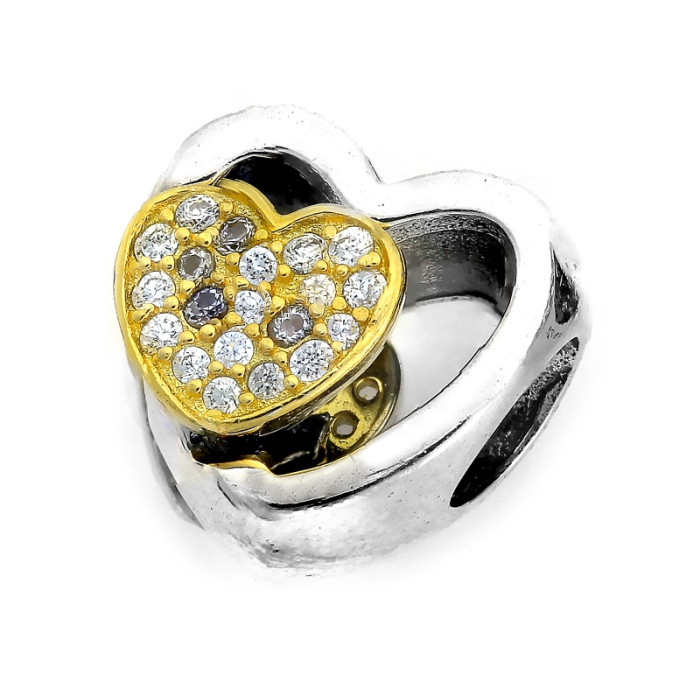 Srebrna zawieszka 925 serduszko ze złoceniem charms beads Srebrna zawieszka 925 serduszko ze złoceniem charms beads