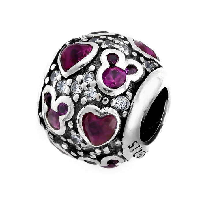 Charms srebrny do bransoletki 925 z czerwonymi cyrkoniami serce myszka Charms srebrny do bransoletki 925 z czerwonymi cyrkoniami serce myszka