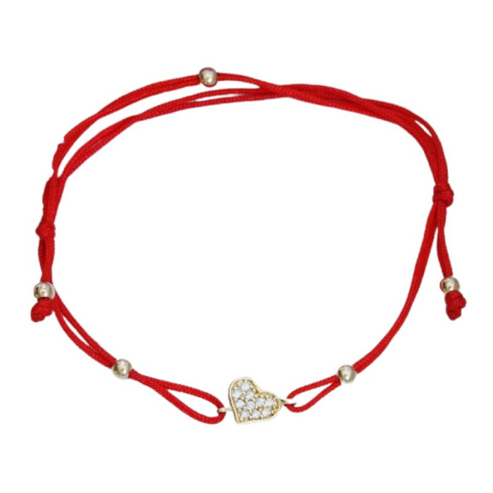 Złota bransoletka 585 damska z sercem i cyrkoniami na czerwonym sznurku 19cm 14k Złota bransoletka 585 damska z sercem i cyrkoniami na czerwonym sznurku 19cm 14k