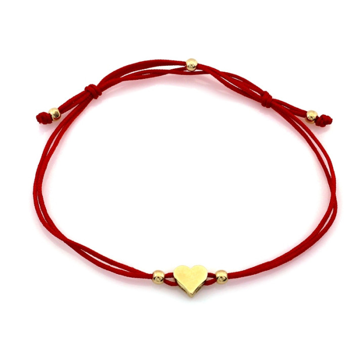 Złota bransoletka 585 sznurkowa czerwona z zawieszką serce damska 19cm 14k Złota bransoletka 585 sznurkowa czerwona z zawieszką serce damska 19cm 14k
