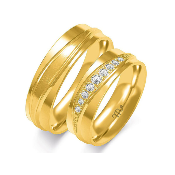 Obrączka ślubna złota 14k 585 z diamentami grawerowana Obrączka ślubna złota 14k 585 z diamentami grawerowana