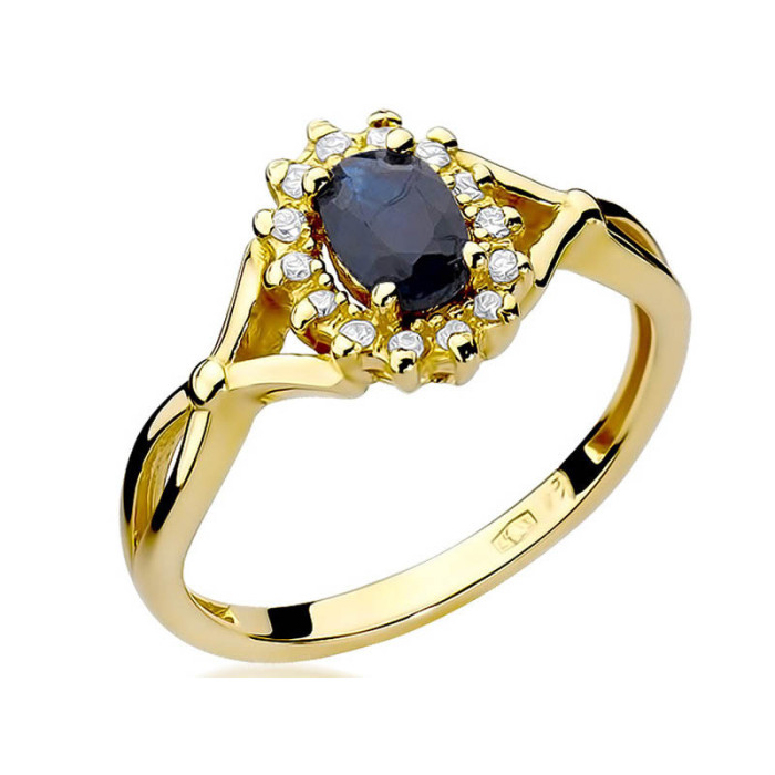 Elegancki złoty pierścionek 585 łezka z szafirem i diamentami r.10 Elegancki złoty pierścionek 585 łezka z szafirem i diamentami r.10
