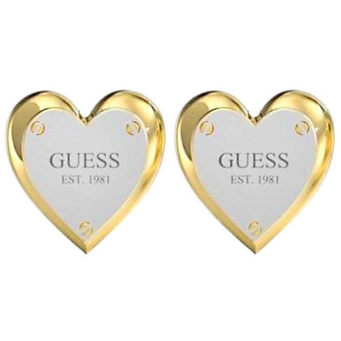 Kolczyki GUESS dwukolorowe serca z napisem na sztyft HEART LOCK STUDS Kolczyki GUESS dwukolorowe serca z napisem na sztyft HEART LOCK STUDS