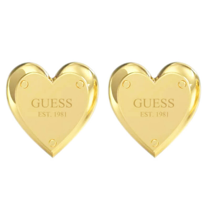 Kolczyki GUESS pozłacane serca z logo na sztyft HEART LOCK STUDS Kolczyki GUESS pozłacane serca z logo na sztyft HEART LOCK STUDS