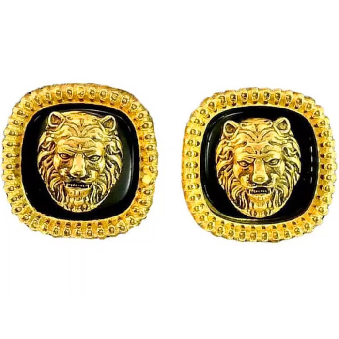 Kolczyki GUESS pozłacane z czarnym środkiem i lwem na sztyft LION STUDS Kolczyki GUESS pozłacane z czarnym środkiem i lwem na sztyft LION STUDS