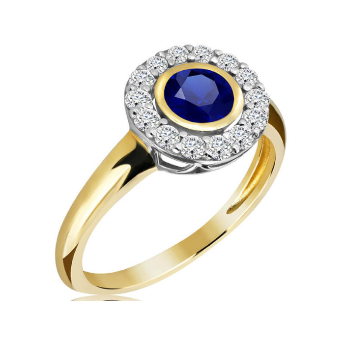 Pierścionek ze złota 585 elegancki z naturalnymi diamentami i szafirem Pierścionek ze złota 585 elegancki z naturalnymi diamentami i szafirem