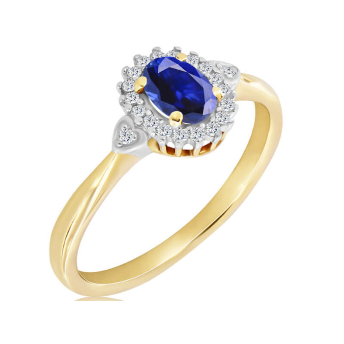 Złoty pierścionek zaręczynowy 585 z eleganckim szafirem i diamentami Złoty pierścionek zaręczynowy 585 z eleganckim szafirem i diamentami