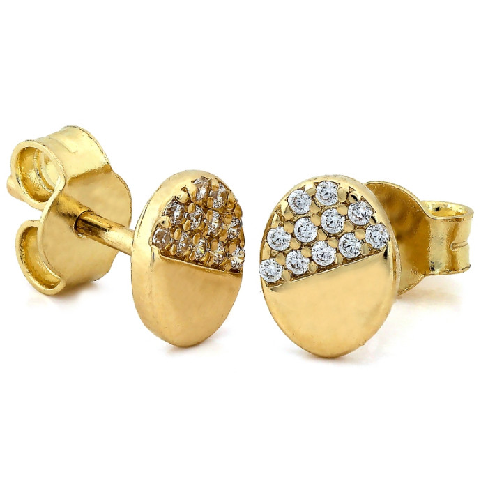 Złote kolczyki 585 owalne na sztyfcie z cyrkoniami eleganckie klasyczne 14k Złote kolczyki 585 owalne na sztyfcie z cyrkoniami eleganckie klasyczne 14k