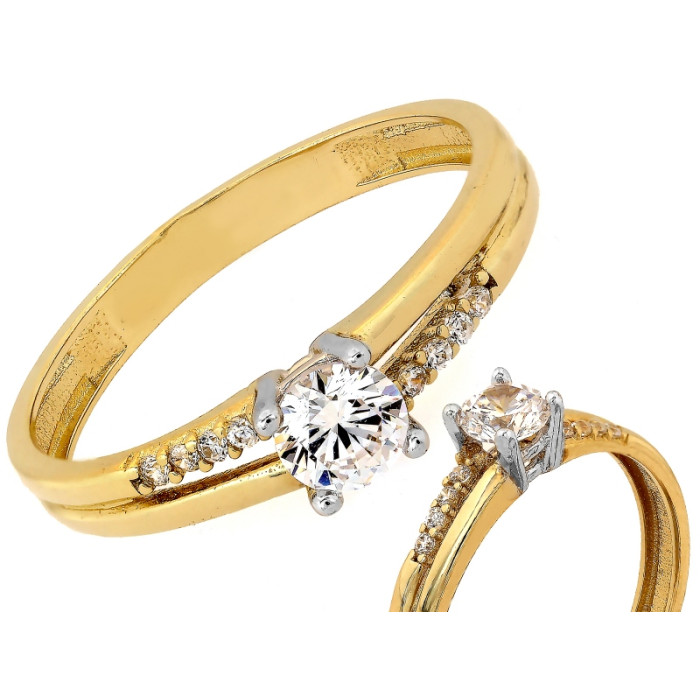 Elegancki złoty pierścionek 585 zaręczynowy z błyszczącym oczkiem 14k Elegancki złoty pierścionek 585 zaręczynowy z błyszczącym oczkiem 14k