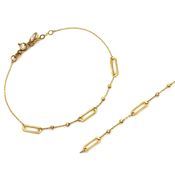 Nowoczesna złota bransoletka 585 z kuleczkami i dużymi ogniwami 19cm 14k Nowoczesna złota bransoletka 585 z kuleczkami i dużymi ogniwami 19cm 14k