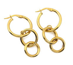 Złote kolczyki 585 wiszące z połączonych kółek na angielskim zapięciu eleganckie 14k