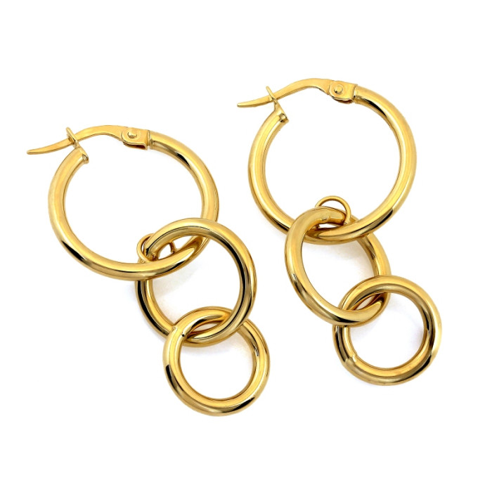 Złote kolczyki 585 wiszące z połączonych kółek na angielskim zapięciu eleganckie 14k Złote kolczyki 585 wiszące z połączonych kółek na angielskim zapięciu eleganckie 14k