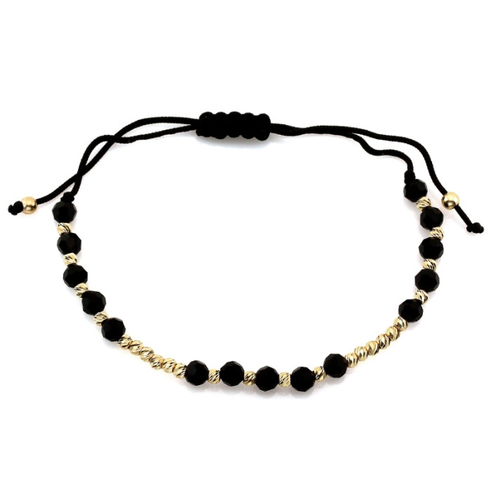 Złota bransoletka 585 elegancka z kulkami i czarnymi onyksami zdobiona 14k Złota bransoletka 585 elegancka z kulkami i czarnymi onyksami zdobiona 14k