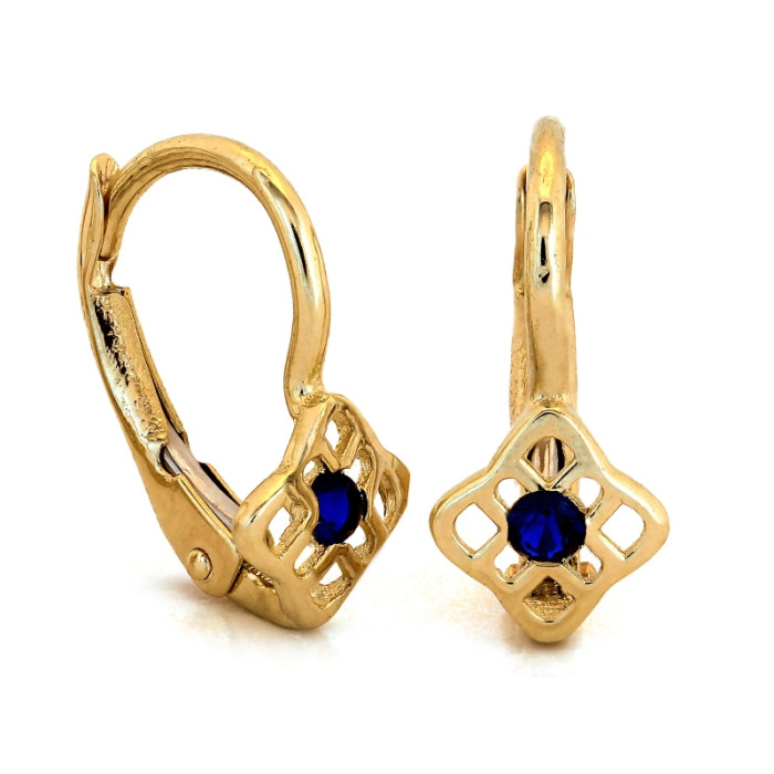 Eleganckie złote kolczyki 585 angielskie z ciemnym niebieskim kamieniem 14k Eleganckie złote kolczyki 585 angielskie z ciemnym niebieskim kamieniem 14k