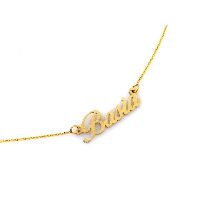 Personalizowany złoty naszyjnik 585 z imieniem Basia w eleganckim stylu 14k Personalizowany złoty naszyjnik 585 z imieniem Basia w eleganckim stylu 14k
