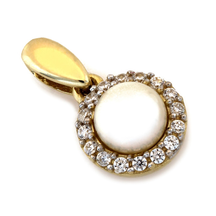 Elegancka złota zawieszka 585 markiza z perłą i białymi cyrkoniami 14k Elegancka złota zawieszka 585 markiza z perłą i białymi cyrkoniami 14k