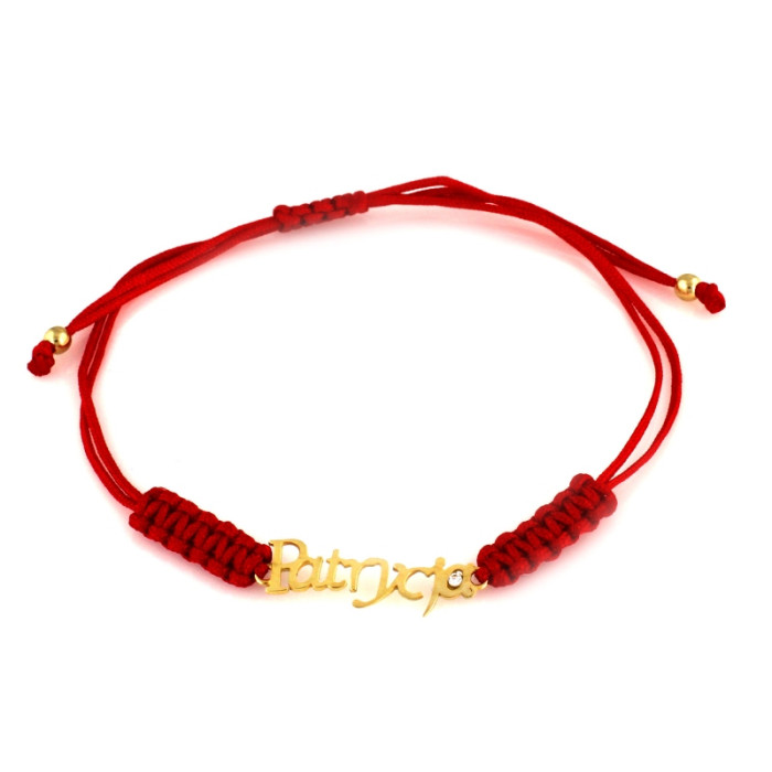 Złota bransoletka 585 imię Patrycja na czerwonym sznurku personalizowana 14k Złota bransoletka 585 imię Patrycja na czerwonym sznurku personalizowana 14k