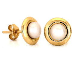 Złote kolczyki 585 z białą perłą na sztyfcie klasyczne eleganckie 14k