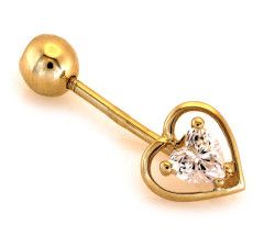 Nowoczesny złoty kolczyk do pępka 585 z cyrkonią w kształcie serca piercing 14k
